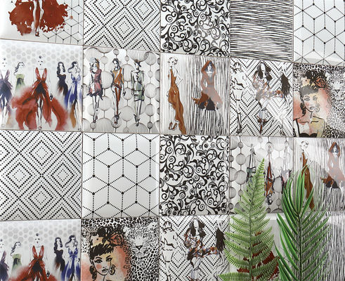 acheter 152x152mm Carreaux de mur intérieur en argile blanche avec motifs géométriques fabrication en ligne