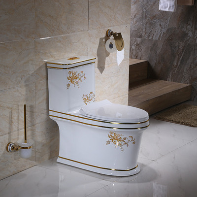 Toilette monobloc affleurante et à fermeture douce salle de bain en céramique dorée