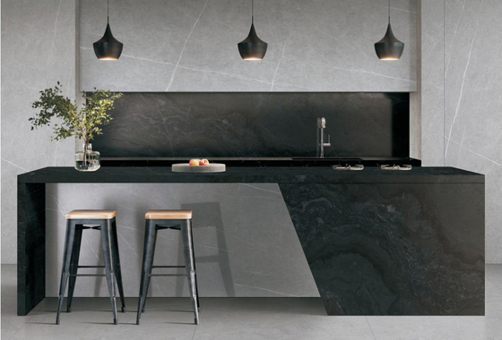 1600x3200x12mm Pièces de pierre sintrées de luxe Salon Mat Carreaux de sol Galaxie Grise Fond de mur