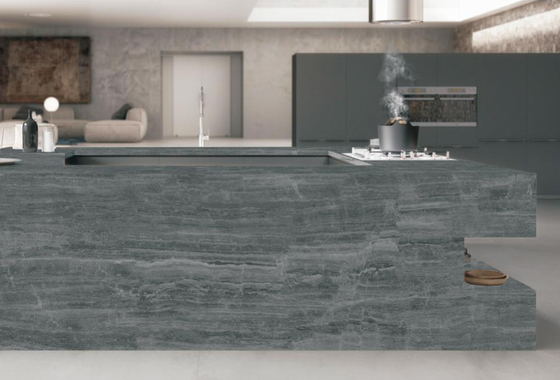 Nuage gris plaques de pierre sintrée Table de cuisine Tête entière Argile isolant thermique