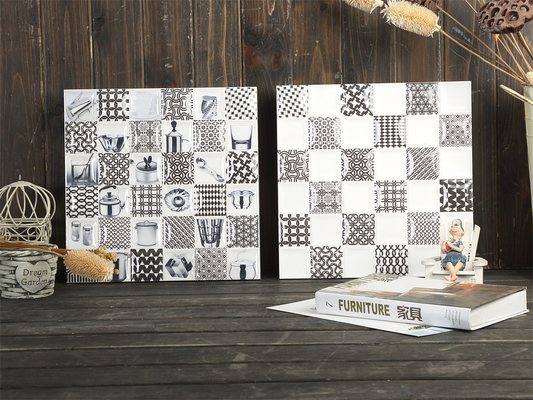 300x300mm Carreaux rustiques en céramique encaustique résistant aux rayures pour le salon et carreaux muraux durables pour la chambre blanche et noire