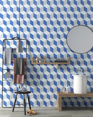 Carreaux géométriques rustiques en céramique bleu et blanc pour hôtel et carreaux de sol durables de 200x200 mm pour cuisine