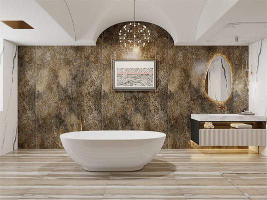 Dalle de pierre frittée jaune mat pour mur intérieur 1600x3200mm pour fond de salle de bain