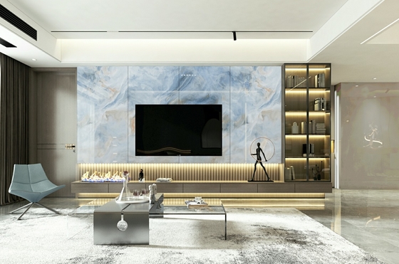 Protégé contre l'humidité 900x1800x9mm Résistant à l'usure au sol intérieur Carreaux de porcelaine poli bleu blanc vitré pour la décoration