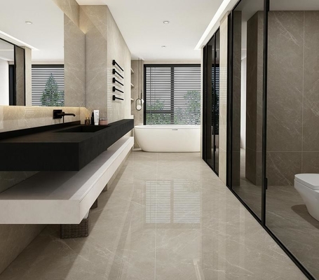 Carreaux de porcelaine vernis poli pour sol intérieur anti-dérapant 900x1800x9mm pour projet et carreaux gris antibactériens pour hôtel