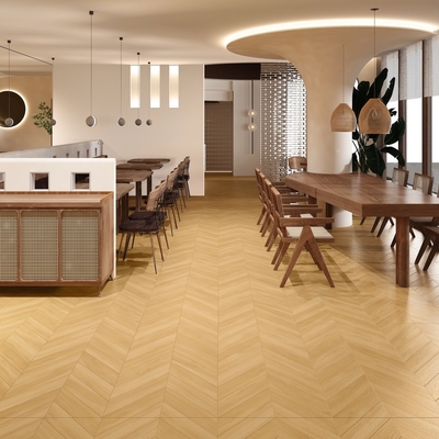 Carreaux de porcelaine en bois marron et jaune résistant à l'usure 600x1200mm pour chambre