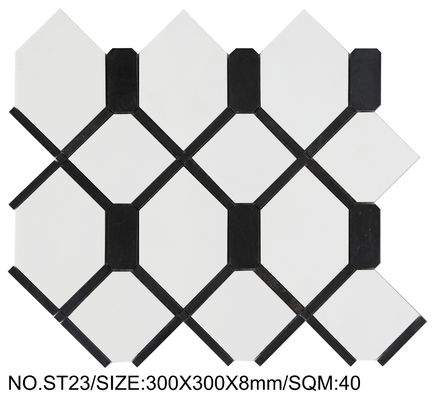 Mosaïque en pierre naturelle antidérapante blanche et noire 300x300mm pour salle à manger et salon