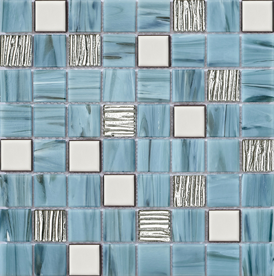 Anti-dérapant bleu 304x304mm mur intérieur verre piscine mosaïque pour chambre et salle à manger