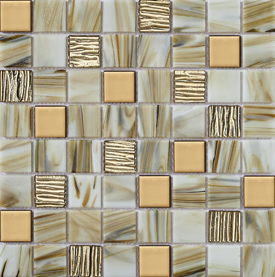 Mosaïques en verre de mur intérieur de 304x304 mm de qualité jaune AAA et écologique pour la décoration créative et l'hôtel