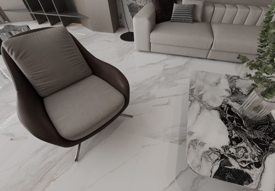 Carreau de porcelaine poli émaillé moderne en brique réfractaire Carrara 1mx1m pour sol intérieur, pour salon et décoration