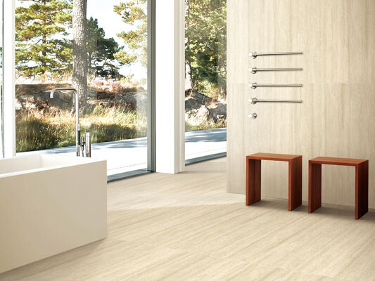 Antibactérien et écologique Plancher intérieur jaune clair Travertin 600x1200mm Carreaux de porcelaine mat pour chambre et salon