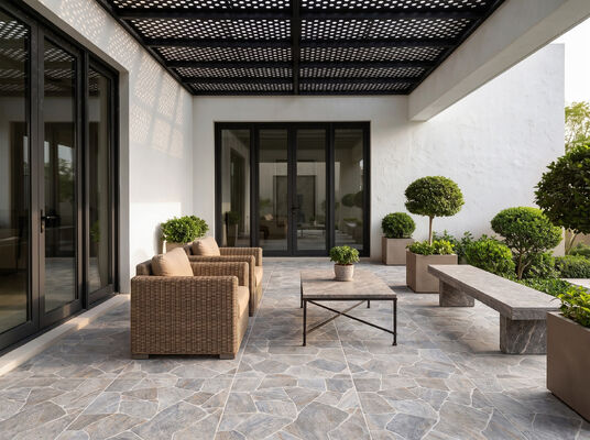 Durable Anti-glissage Résistant à l'usure Brique à feu imperméable à l'humidité Style de pierre beige 598x598mm Épaisseur 12mm Plancher de cour extérieure et carreaux en céramique pour l'hôtel