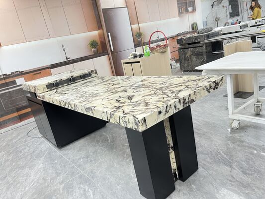 Dalle de comptoir en marbre poli de luxe brun ignifuge, élégante et décorative, résistante à l'humidité, antidérapante et écologique pour table d'îlot, pour la reconstruction et les hôtels