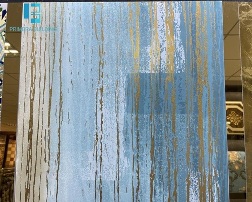 Carrelage de sol en porcelaine antidérapant bleu ligne dorée 600x600mm